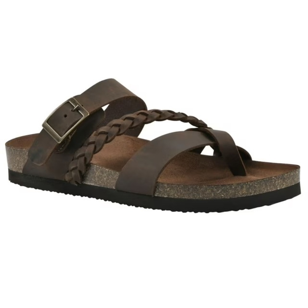 Mountain Sole Womens Leather Braided Footbed Sandal Brown Size 9 Comfort Slide